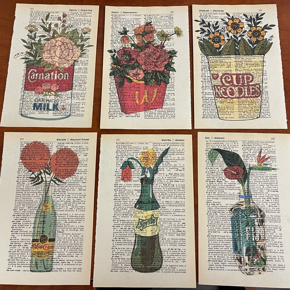Floral Pop Art Themed Dictionary Prints